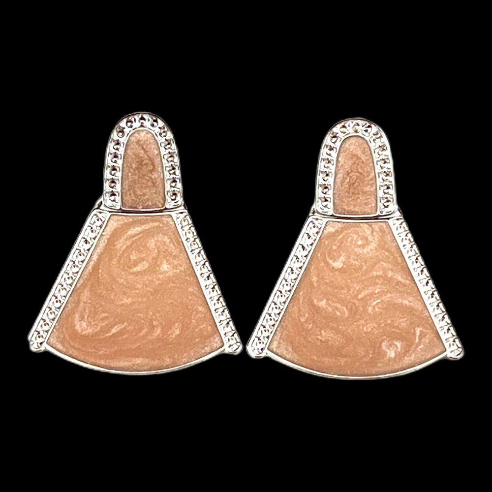 New Shimmer Enamel Earrings Silver Tone Taupe - 8N